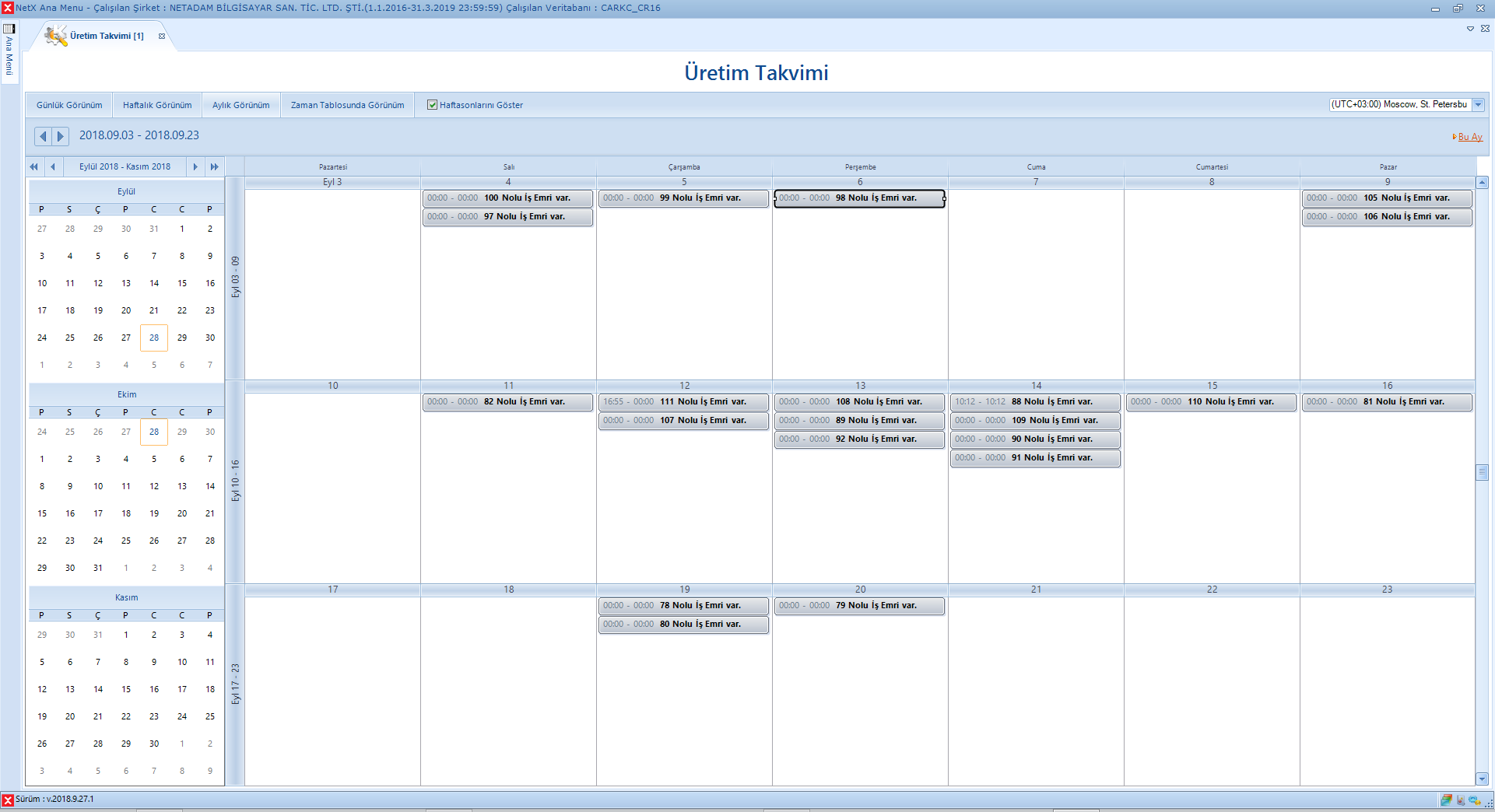 Üretim Planlama Takvimi