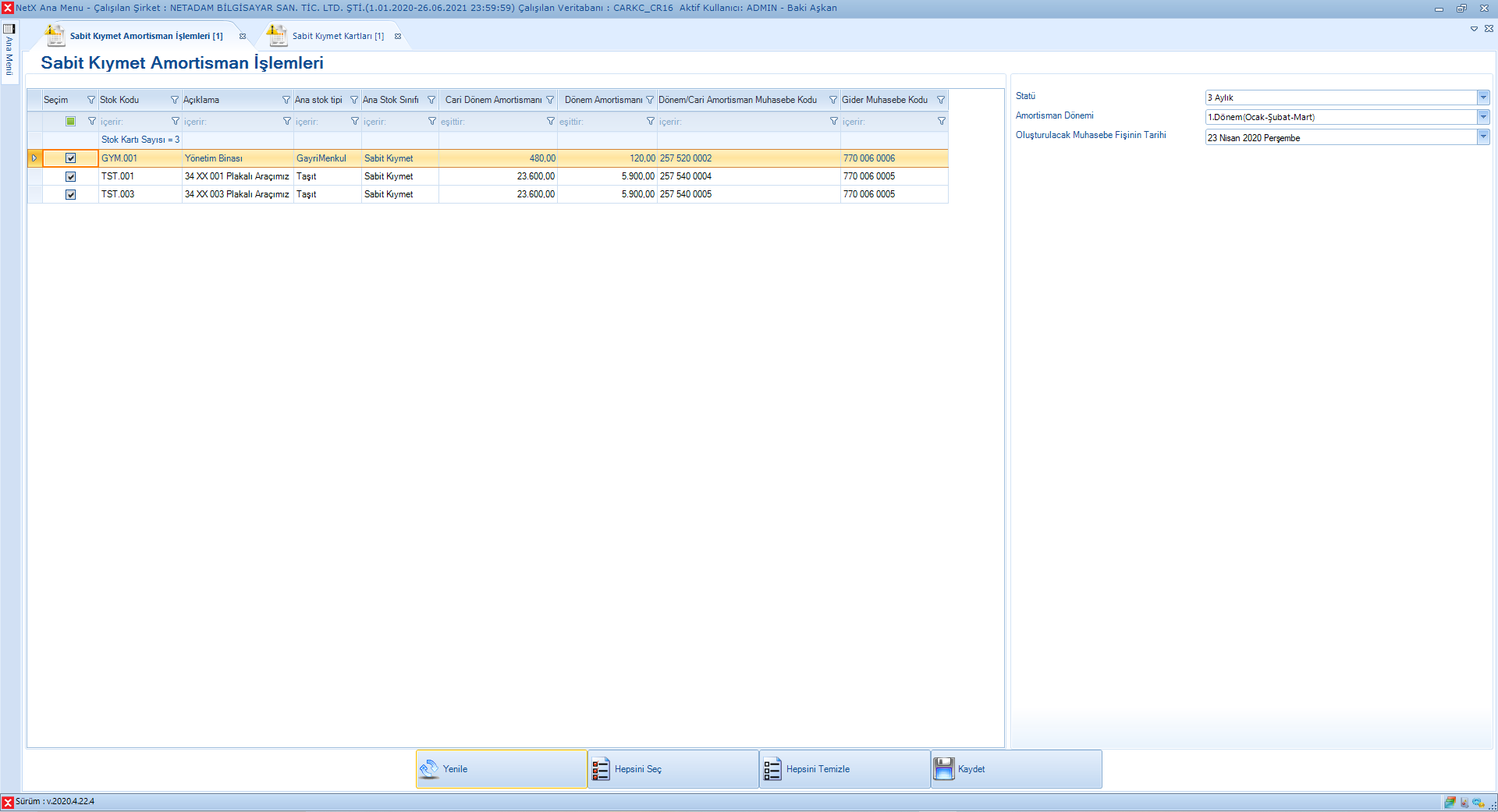 Amortisman İşlemleri