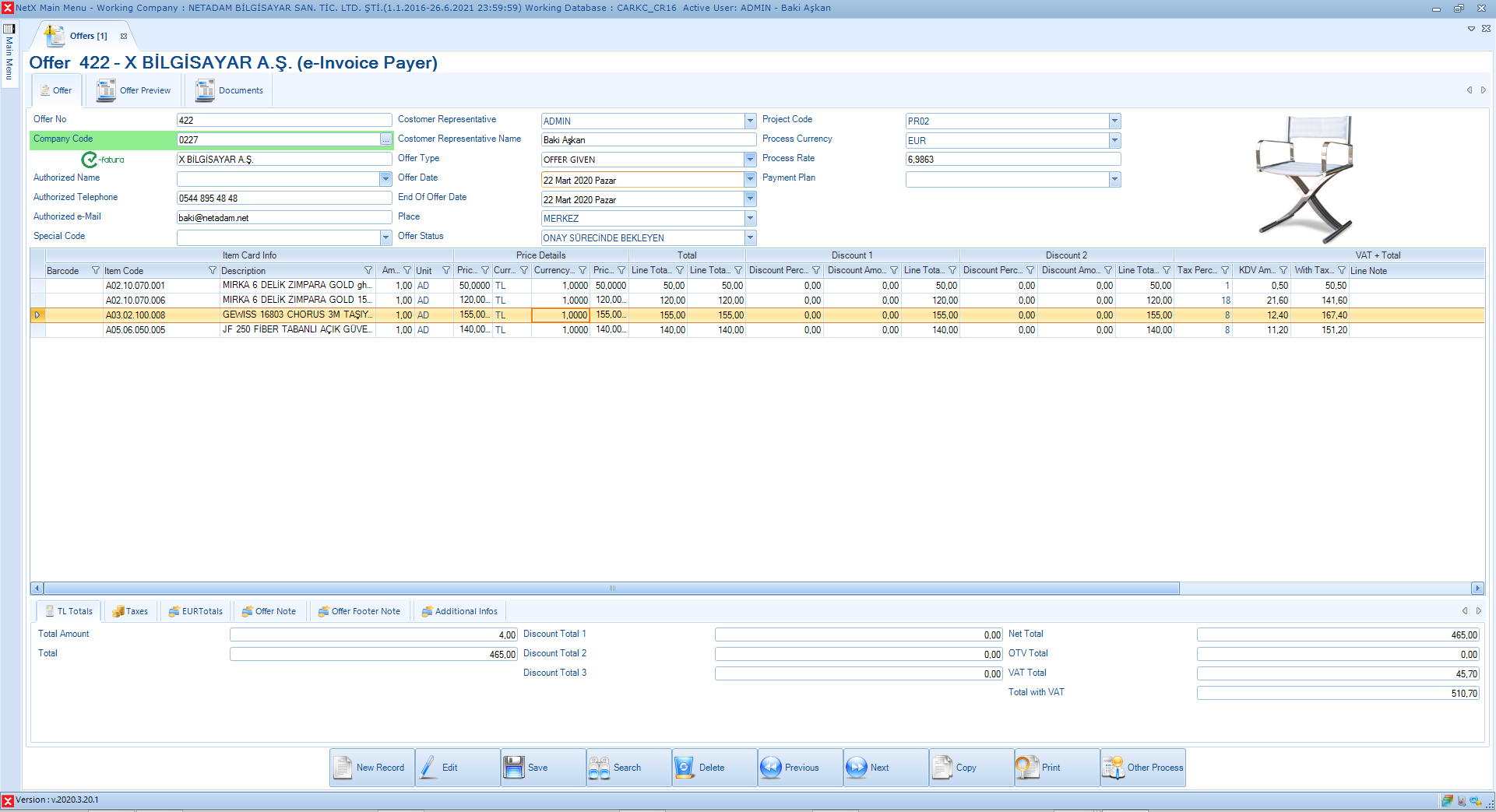 İngilizce Teklif Ekranı