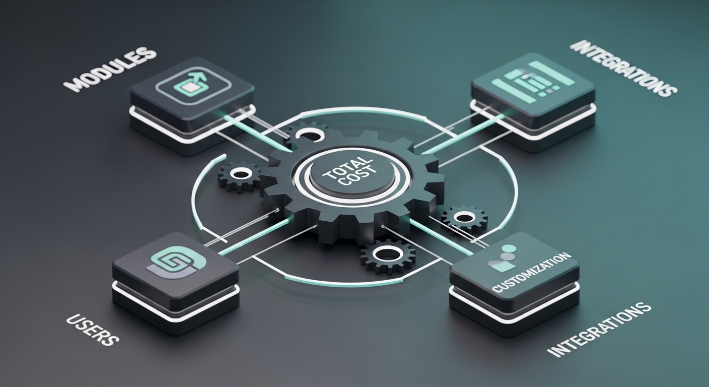 ERP maliyetini belirleyen faktörler — modül sayısı, kullanıcı, özelleştirme, entegrasyon