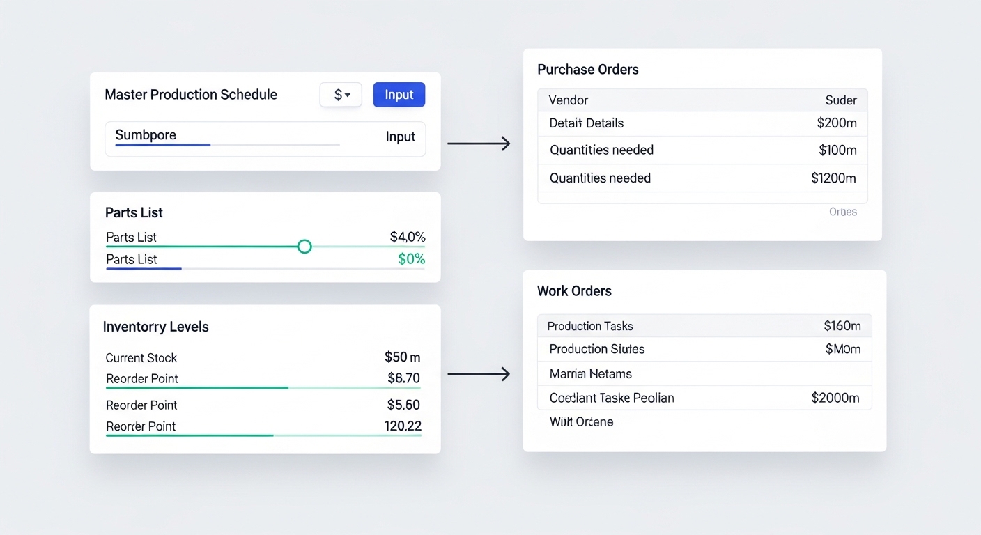MRP girdileri ve çıktıları akış şeması ana üretim planı BOM stok